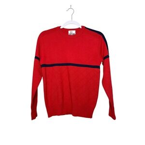 Vintage Cevas Red Blue Stripe Crew Neck Wool Sweater Women L Preppy Warmth